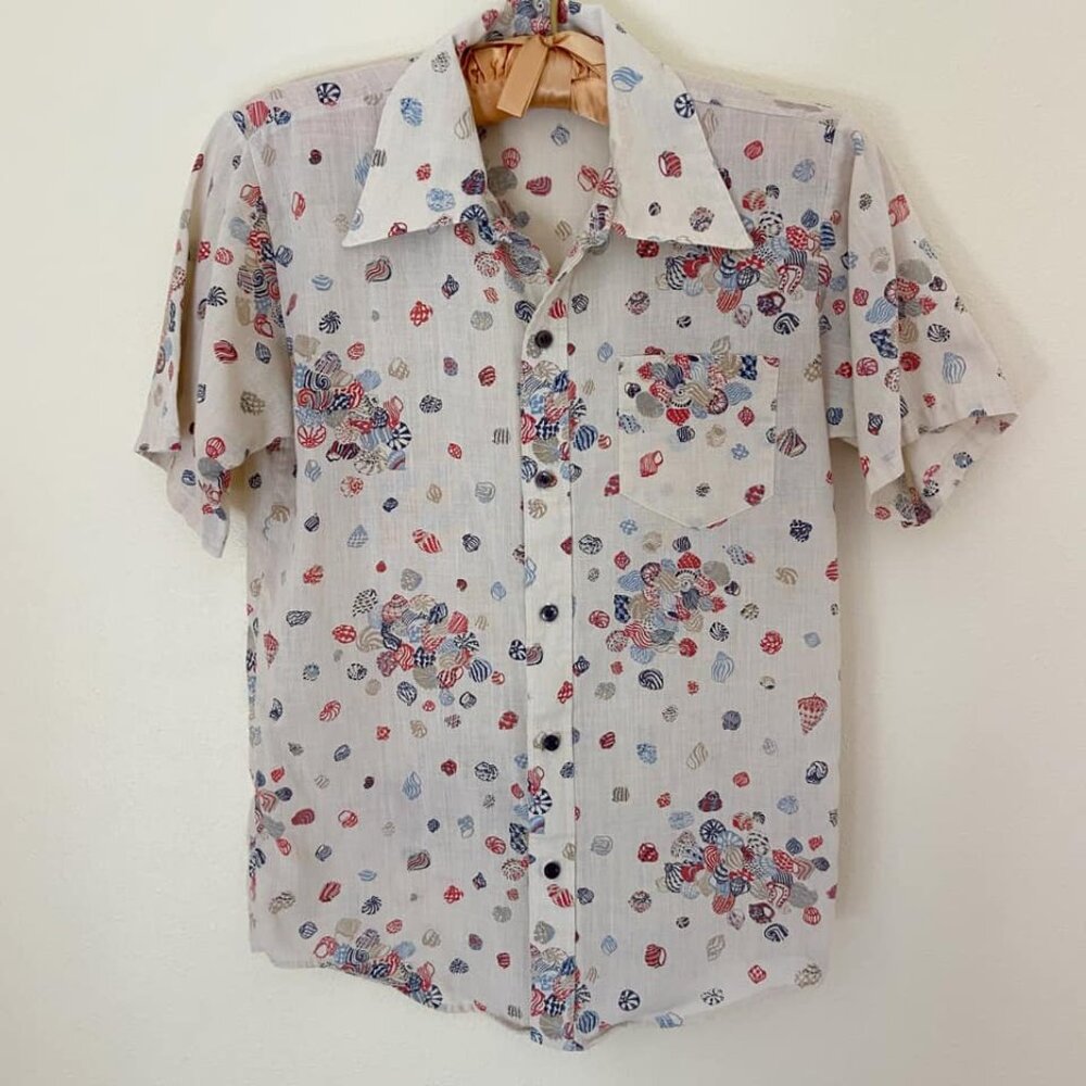 Vintage 70 Seashell Print Semi Sheer Top